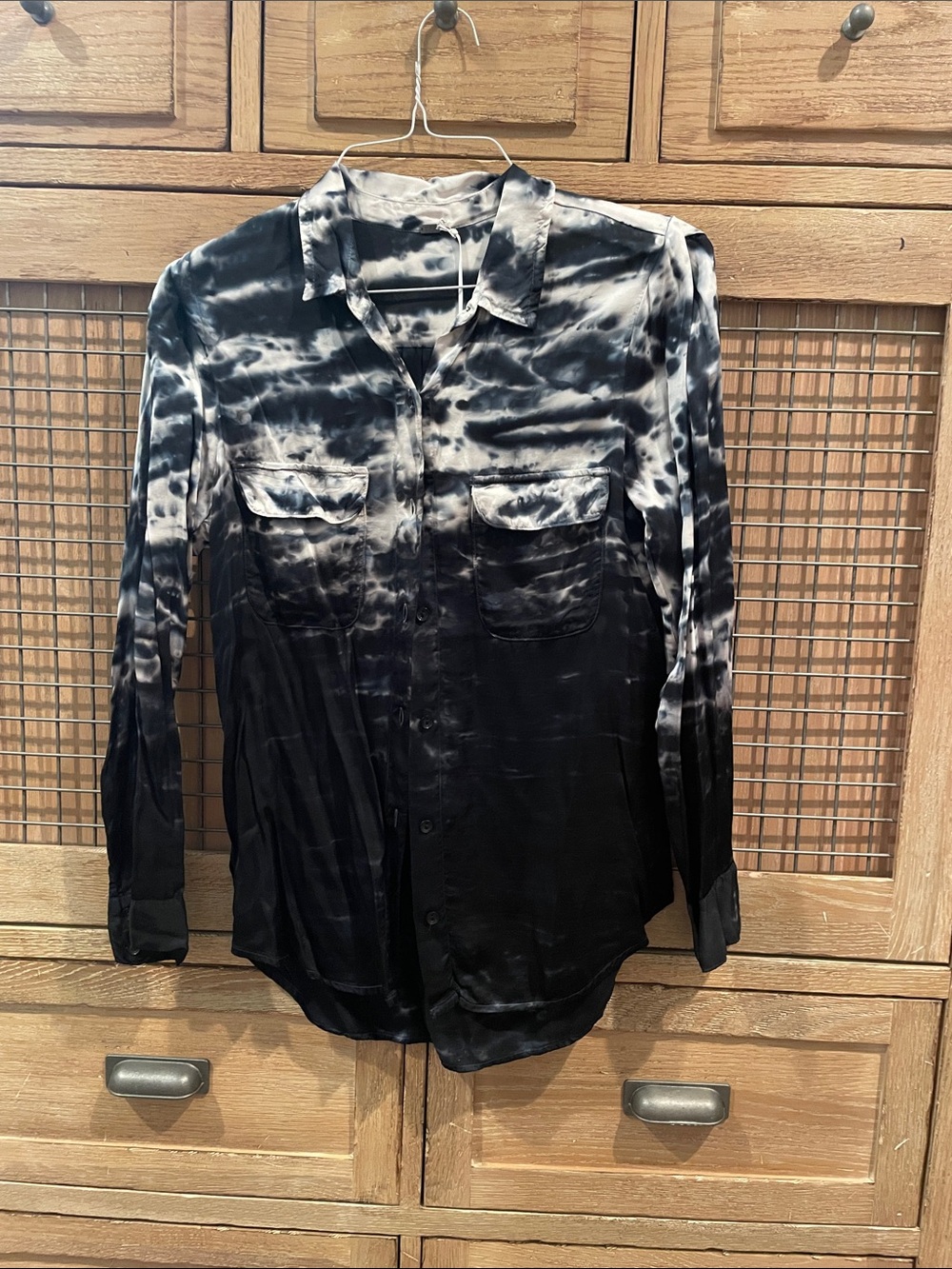 Young Fabulous and Broke Black and White Tie-Dye Button-Up Shirt